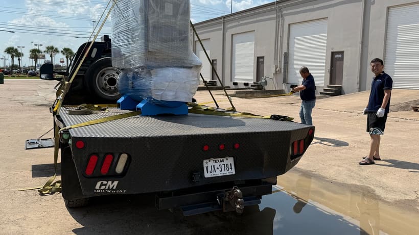 Fiber laser equipment delivery preparation at a Houston area shop