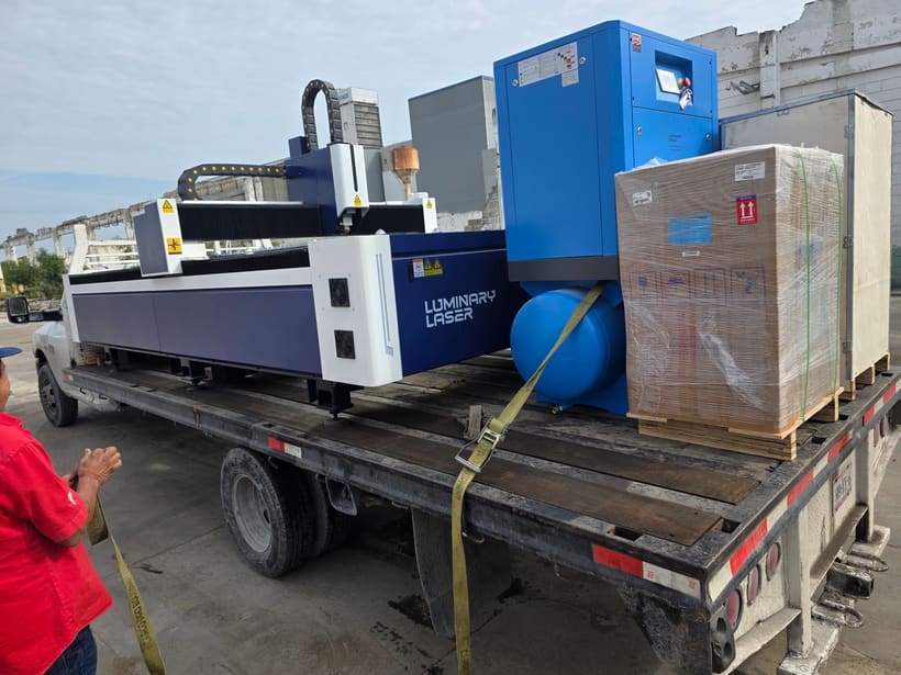 Tube laser cutting machine prepared for delivery to a fabrication shop